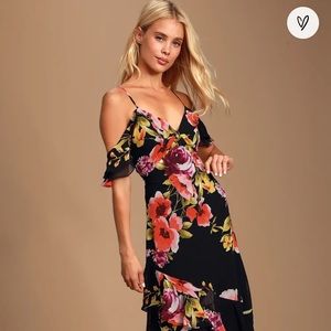 Lulus Love in Bloom Black Floral Print Dress